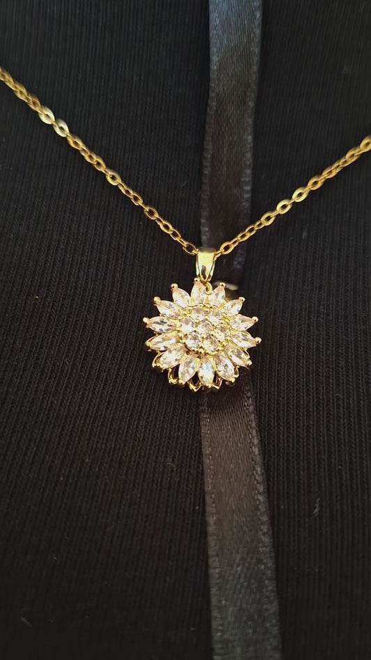 Collar Girasol Giratorio Premium – Baño en Oro de 18K+ CAJA DE REGALO